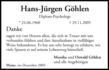 Anzeige von Hans-Jürgen Göhlen von MGO