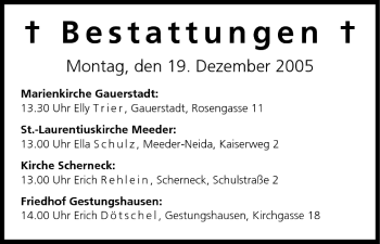 Anzeige von Bestattungen vom 19.12.2005 von MGO