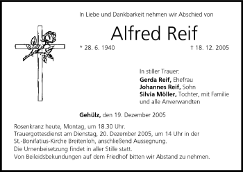 Anzeige von Alfred Reif von MGO