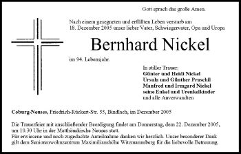 Anzeige von Bernhard Nickel von MGO