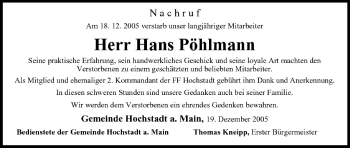 Anzeige von Hans Pöhlmann von MGO