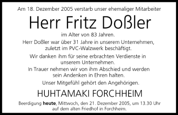 Anzeige von Fritz Doßler von MGO