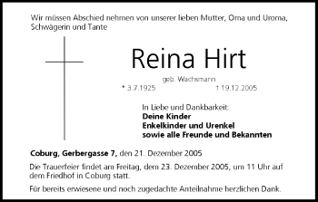 Anzeige von Reina Hirt von MGO