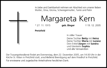 Anzeige von Margareta Kern von MGO