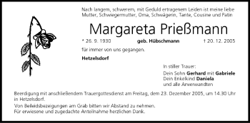 Anzeige von Margareta Prießmann von MGO