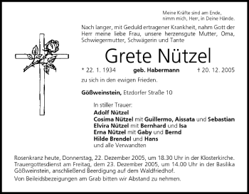 Anzeige von Grete Nützel von MGO