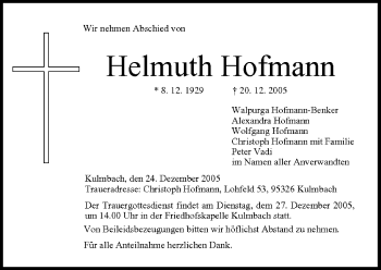 Anzeige von Helmuth Hofmann von MGO