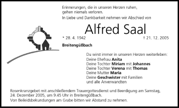 Anzeige von Alfred Saal von MGO