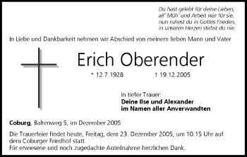 Anzeige von Erich Oberender von MGO