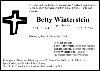 Anzeige von Betty Winterstein von MGO