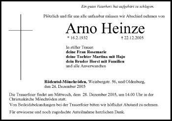 Anzeige von Arno Heinze von MGO
