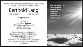 Anzeige von Berthold Lang von MGO