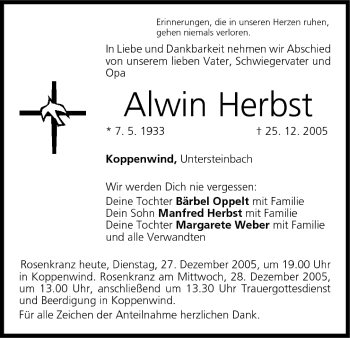 Anzeige von Alwin Herbst von MGO