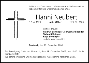 Anzeige von Hanni Neubert von MGO