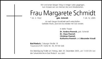Anzeige von Margarete Schmidt von MGO