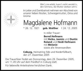 Anzeige von Magdalene Hofmann von MGO
