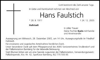 Anzeige von Hans Faulstich von MGO