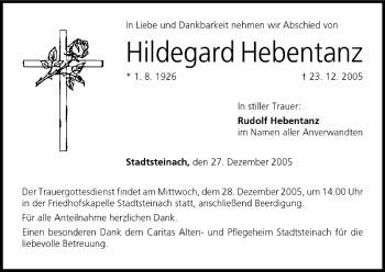 Anzeige von Hildegard Hebentanz von MGO
