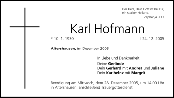 Anzeige von Karl Hofmann von MGO