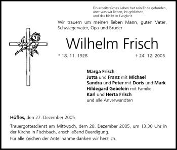 Anzeige von Wilhelm Frisch von MGO
