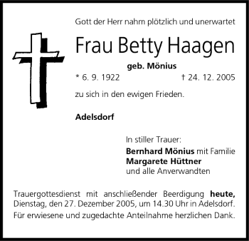 Anzeige von Betty Haagen von MGO