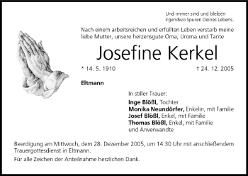 Anzeige von Josefine Kerkel von MGO