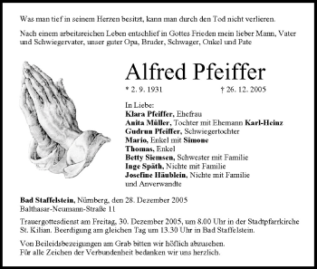 Anzeige von Alfred Pfeiffer von MGO
