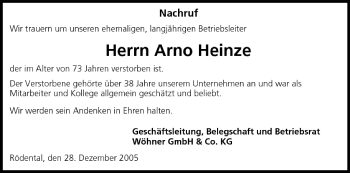 Anzeige von Arno Heinze von MGO