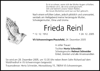 Anzeige von Frieda Reinl von MGO