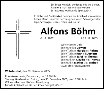 Anzeige von Alfons Böhm von MGO