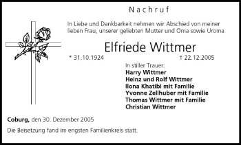 Anzeige von Elfriede Wittmer von MGO