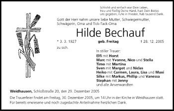 Anzeige von Hilde Bechauf von MGO