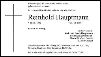 Anzeige von Reinhold Hauptmann von MGO