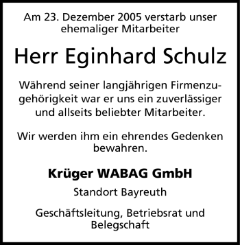 Anzeige von Eginhard Schulz von MGO