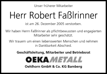 Anzeige von Robert Faßlrinner von MGO