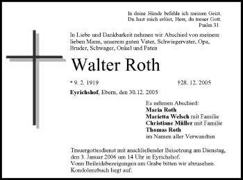 Anzeige von Walter Roth von MGO