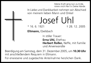 Anzeige von Josef Uhl von MGO