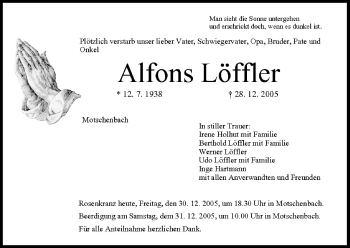Anzeige von Alfons Löffler von MGO