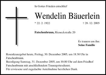 Anzeige von Wendelin Bäuerlein von MGO