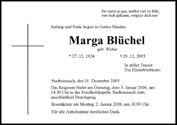 Anzeige von Marga Blüchel von MGO