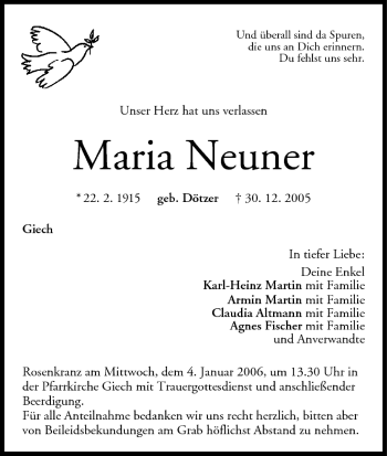 Anzeige von Maria Neuner von MGO
