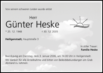 Anzeige von Günter Heske von MGO