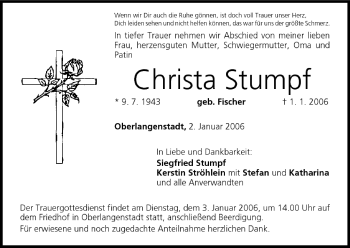 Anzeige von Christa Stumpf von MGO