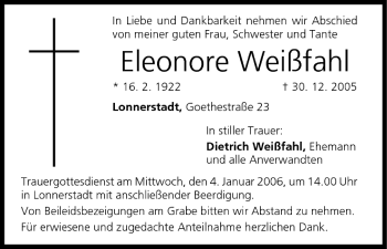 Anzeige von Eleonore Weißfahl von MGO