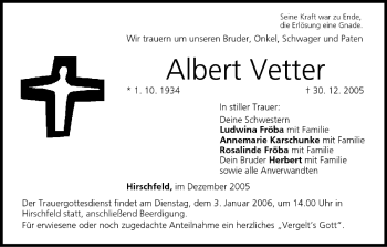 Anzeige von Albert Vetter von MGO