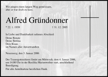 Anzeige von Alfred Gründonner von MGO