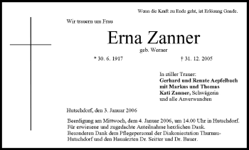 Anzeige von Erna Zanner von MGO