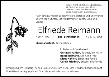 Anzeige von Elfriede Reimann von MGO