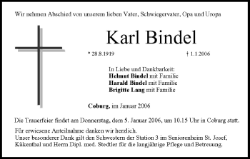 Anzeige von Karl Bindel von MGO