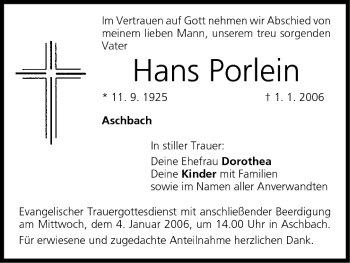 Anzeige von Hans Porlein von MGO